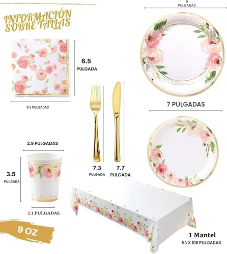 Miniatura 2 de Platos y servilletas de papel florales para fiesta - Sirve para 16 - Platos florales Tazas florales Cuchillos Tenedores Decoraciones de baby shower