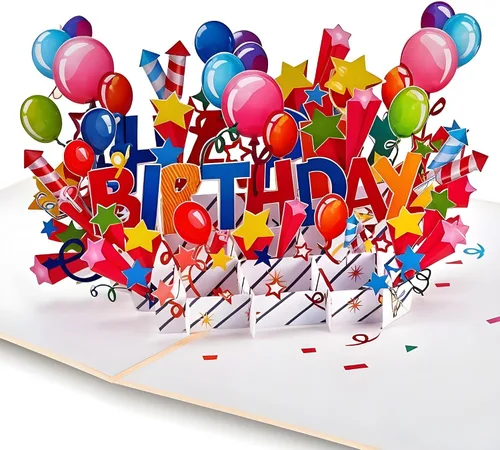 Tarjeta desplegable de feliz cumpleaños | Tarjeta de felicitación de cumpleaños con globos emergentes 3D para niños, adultos, familiares y amigos, 5