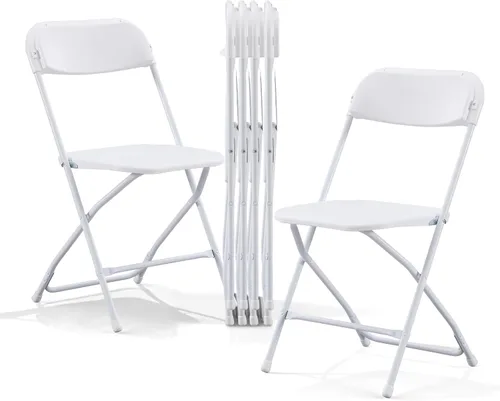 BOOSDEN Paquete de 6 sillas plegables de plástico blanco, sillas de fiesta portátiles, sillas comerciales apilables con marco de acero, silla