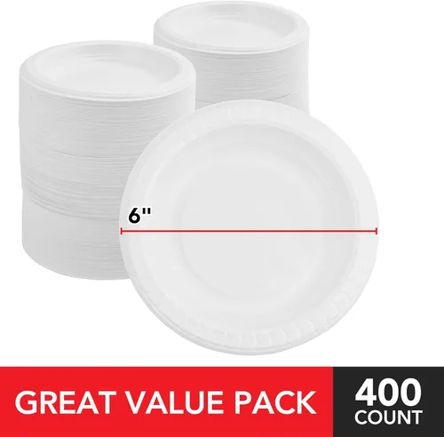 Miniatura 2 de Stock Your Home 400 platos de plástico blanco de alta calidad, platos desechables blancos de 6 pulgadas para pastel de boda, platos de postre
