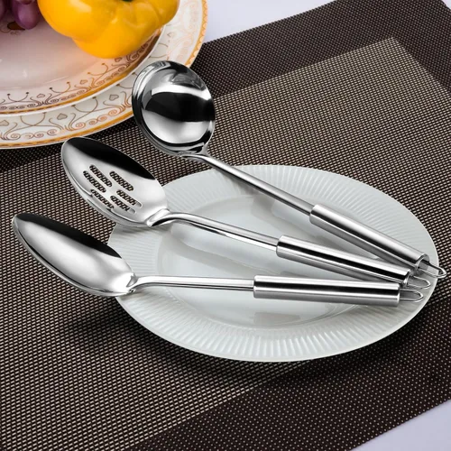 Miniatura 3 de Set de utensilios de servir Pleafind para fiestas, juego de 3 piezas de acero inoxidable plateado, incluye 1 cuchara para servir, 1 cuchara ranurada