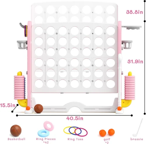 Miniatura 2 de KORIMEFA Juego gigante gigante de 4 a punta, 4 en una fila para niños y adultos, juego de 2.7 pies de alto para interiores y exteriores con 42 Rosa