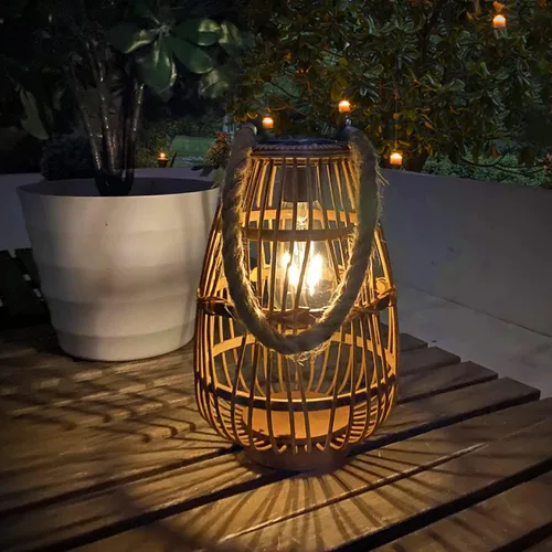Farol solar para exteriores, impermeables, grandes, de ratán, decorativas, brillantes, bohemias, con asa, rústica, colgante o lámpara de mesa para
