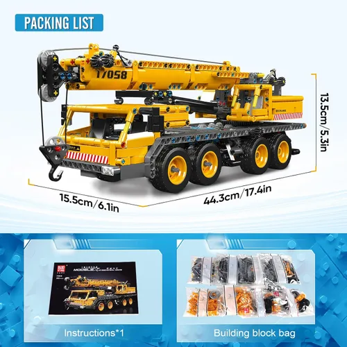 Miniatura 6 de Mould King 17058 Kit de bloques de construcción de grúa, modelo de camión grúa de 997 piezas para construir, juguete de construcción DIY