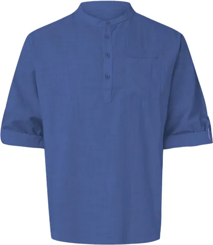 Miniatura 3 de Camisa de lino para hombre, manga larga, Henley, casual, verano, grande, alta, algodón, ligera, para negocios, trabajo, vacaciones, crucero