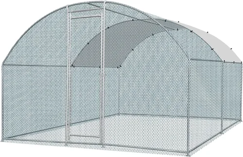 Miniatura 10 de VINGLI Gallinero grande de metal, espaciosa jaula para aves de corral con cubierta impermeable y anti-UV, corral para pollo al aire libre