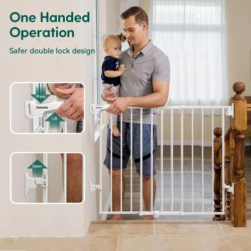 Miniatura 4 de Babelio Puerta de bebé para escaleras, cocina y puertas, 26-43 pulgadas de ancho 28 pulgadas de alto, sin barra inferior, fácil instalación, Blanco