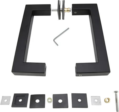 Miniatura 2 de Tirador tubular de acero inoxidable de grado 304 para puerta de ducha (6 pulgadas, cuadrado, negro mate SSSP152B)