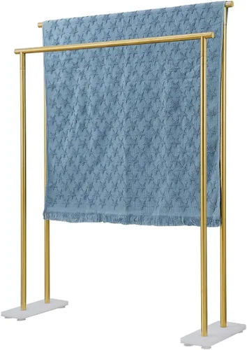 JQK BTH120L30-WG - Toallero de baño de pie independiente, color dorado, de 30 pulgadas, estante doble para toallas para suelo de baño, dorado
