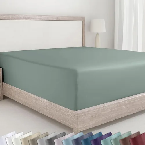 Miniatura 17 de California Design Den - Sábana bajera ajustada de algodón con bolsillo profundo, suave de 400 hilos, 100 % algodón satinado, ajuste ceñido, elástico