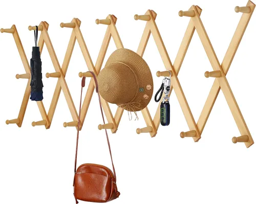 Miniatura 24 de Dseap Acordeón de pared: Perchero de pared expandible de madera de 16" de alto, soporte para sombreros, gancho de acordeón para gorras de béisbol