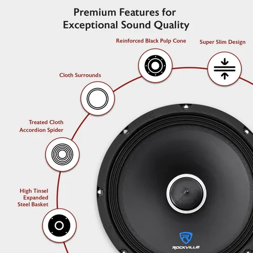 Miniatura 8 de Rockville RXM104 10" 600 vatios 4 ohmios SPL altavoz de bajo medio de rango medio para automóvil con bala