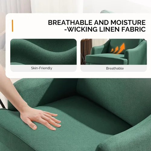Miniatura 5 de VINGLI Juego de 2 sillas decorativas de tela de lino, sillón tapizado moderno verde, cómodo sofá, sala de estar, dormitorio, muebles para apartamento
