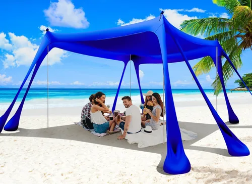 Miniatura 10 de Tienda de campaña de playa, toldo de playa de 10 x 10 pies, toldo de playa fácil de desplegar portátil UPF50+ con 8 sacos de arena, 2 palas