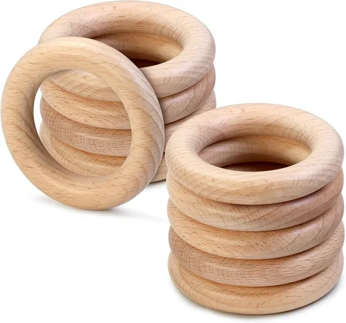 Miniatura 22 de FoDau770 5 anillos de madera de haya natural, anillos de madera maciza sin terminar, círculos de madera resistente, círculos de macramé