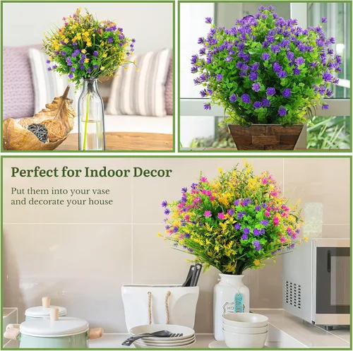 Miniatura 4 de 36 paquetes de flores artificiales para exteriores, resistentes a los rayos UV, flores falsas de plástico, arbustos sintéticos, plantas