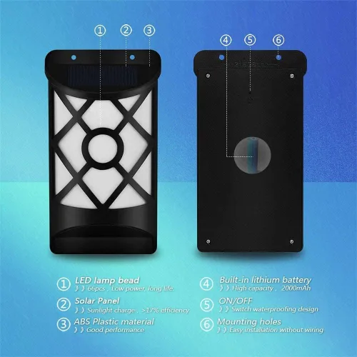 Miniatura 4 de Aityvert Luces solares de llama al aire libre, luz solar de llama parpadeante impermeable, sensor oscuro, encendido y apagado automático, 66 luces