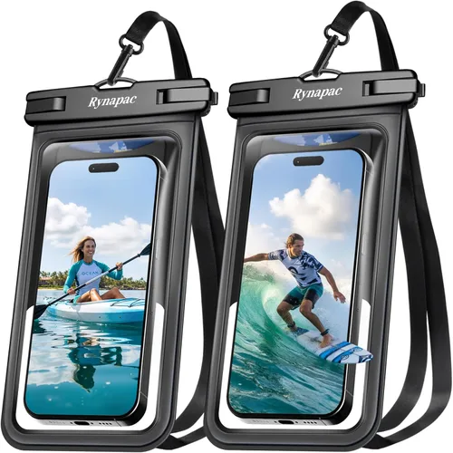 Rynapac Funda impermeable para teléfono [hasta 8.5 pulgadas], paquete de 2, funda impermeable IPX8 con cordón para iPhone 17, 16, 15 Pro Max,