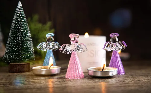 Miniatura 7 de 12 adornos de ángel dorado de cristal, ángeles de la guarda, adornos para árbol de Navidad de 2.1 pulgadas, colorido mini ángel colgante hilado