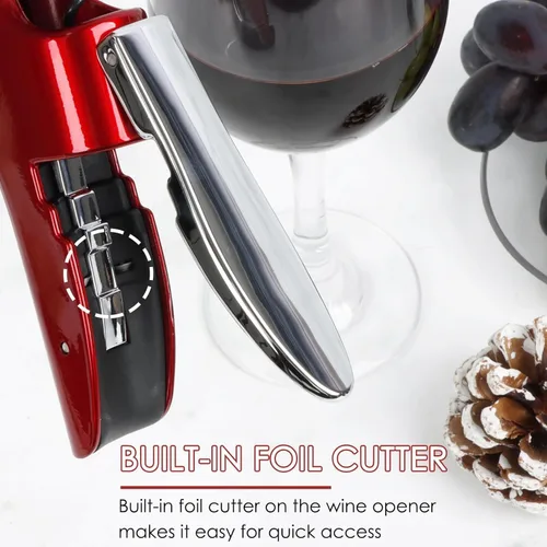 Miniatura 5 de KAYCROWN Abrebotellas de vino, sacacorchos de palanca vertical con diseño de cortador de lámina integrado, sacacorchos de mano manual con bomba