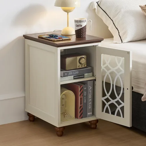 Miniatura 6 de Joaxswe Mesa auxiliar estrecha con puerta de cristal, mesita de noche de 18 x 14 pulgadas con estante ajustable, organizador de gabinete