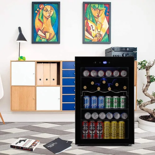Miniatura 7 de Kismile Refrigerador y enfriador de bebidas de 4.5 pies cúbicos, mini puerta de vidrio para 145 latas, pantalla digital de temperatura