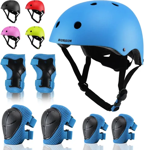Miniatura 13 de Conjunto de casco de bicicleta para niños, casco ajustable para niños pequeños de 2 a 8 años con rodilleras, coderas y muñequeras Casco
