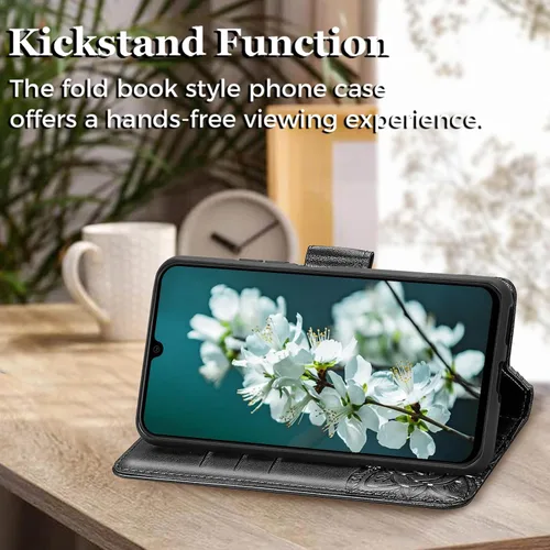 Miniatura 3 de Funda para teléfono Galaxy A14 5G, funda de piel sintética en relieve de mariposa con tarjeteros para tarjetas de crédito, correa de muñeca