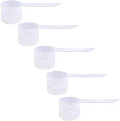 Miniatura 19 de Conjunto de 5 cucharas medidoras de plástico, 6 cucharadas (90 cc 3/8 taza 3 oz. 90 mL) con mango largo para polvos, gránulos, café, comida