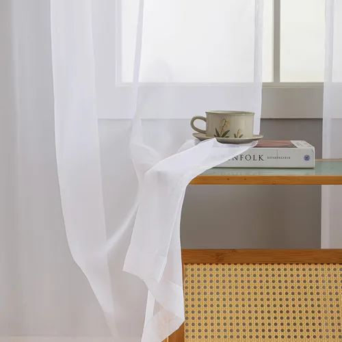 Miniatura 16 de Cortinas para ventana cortinas blancas traslúcidas de 90 pulgadas de largo, 2 paneles de cortinas de tul, paneles de ventana para cortinas de Blanco