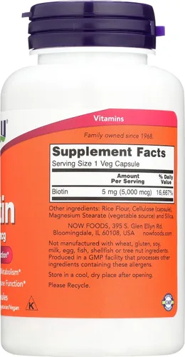 Miniatura 5 de NOW Biotin 5,000 mcg - 120 VCaps (paquete de 2 botellas)