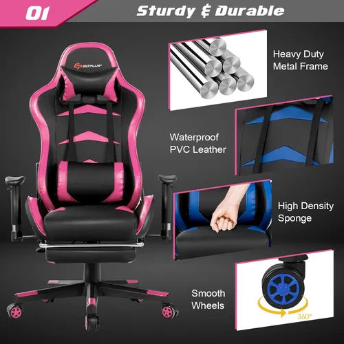 Miniatura 7 de GORELAX Silla de masaje para videojuegos, silla reclinable para computadora con soporte lumbar, brazos ajustables, reposapiés, respaldo alto, silla