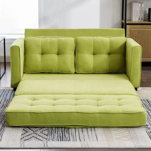 Miniatura 7 de Sofá cama convertible moderno con cama extraíble y dos bolsillos laterales, sofá biplaza de felpilla para sala de estar, apartamento, oficina (verde)