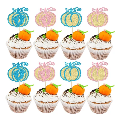 Miniatura 20 de Gyufise 24 adornos para cupcakes de revelación de género, decoraciones para pasteles de niños o niñas para Acción de Gracias, Halloween, tema