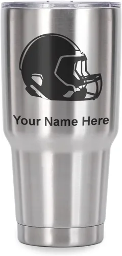 Miniatura 25 de LaserGram Vaso aislado al vacío de 20 onzas, casco de fútbol, grabado personalizado incluido (morado claro)