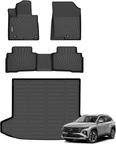 Miniatura 42 de Alfombrillas para todo tipo de clima y forro de carga para Volkswagen Atlas 2018-2025 (asiento de cubo de 6 pasajeros), juego completo de 3 filas