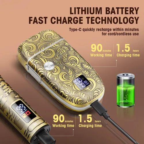 Miniatura 4 de Suttik Afeitadoras de aluminio para hombres, maquinilla de afeitar eléctrica, cortaúñas y recortadoras para hombres con pantalla LED, impermeable