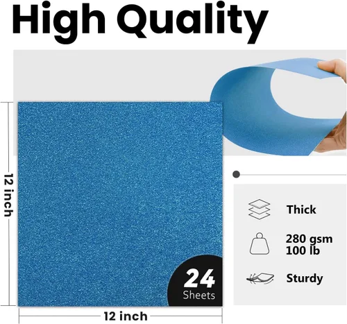Miniatura 2 de Cartulina azul con purpurina de doble cara de 12x12 - Papel Goefun con purpurina, 24 hojas de cartulina azul marino de 280 GSM/100 libras para hacer