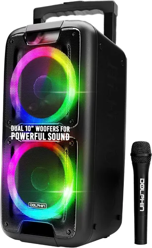 Dolphin - Altavoz Bluetooth portátil con sonido activado, TWS, potentes X-Bass, woofers duales de 10 pulgadas, batería de larga duración