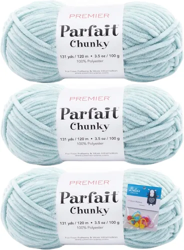 Miniatura 7 de Premier Yarns Parfait - Hilo de felpilla grueso, 3.5 onzas, peso súper voluminoso, paquete de 3 unidades con soportes para punto de Bella (chocolate)