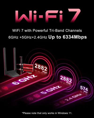 Miniatura 3 de Ubit Tarjeta Wi-Fi 7 6338Mbps 6G+5G+2.4G con Bluetooth 5.4, 160MHz 802.11be Tarjeta WiFi PCIe Adaptador de red inalámbrica de tres bandas para PC