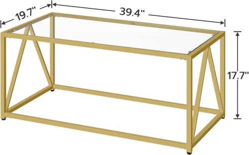 Miniatura 2 de Mesa de Café de Vidrio HOOBRO, Mesas de Café Doradas para Sala de Estar, Mesa de Café de Vidrio Dorada, Mesa Central de 1 Capa, Moderna, para Dorado