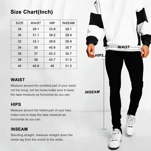 Miniatura 4 de WULFUL Pantalones de mezclilla ajustados para hombre, pantalones elásticos de pierna cónica, cintura expandible