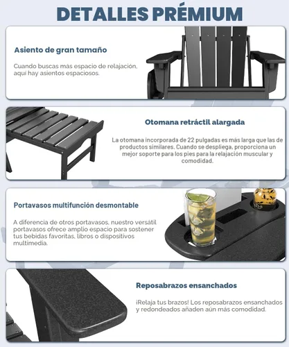 Miniatura 6 de NAVINE Silla Adirondack ajustable con reposapiés retráctil, Silla Adirondack plegable de HDPE con portavasos, Silla Adirondack para todo el tiempo