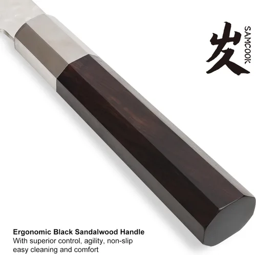 Miniatura 4 de SAMCOOK - Cuchillo de chef japonés – Cuchillo de cocina profesional de 8 pulgadas con acabado martillado de Damasco, cuchillo de cocina de acero