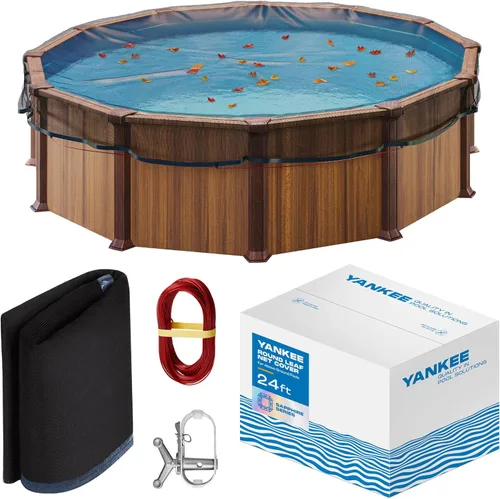 Yankee - Cubierta de red de hojas para piscina redonda sobre el suelo de 24 pies, resistente de 0.15 pulgadas, red para proteger de hojas, desechos