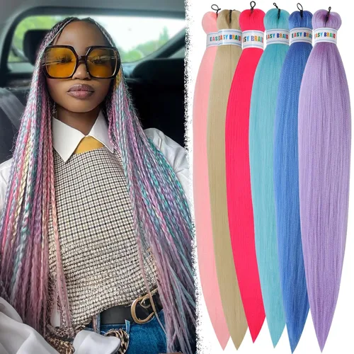 Miniatura 8 de Cabello trenzado colorido preestirado, trenzas de color de 26 pulgadas, extensiones de cabello preestirado, extensiones de cabello multicolor 6