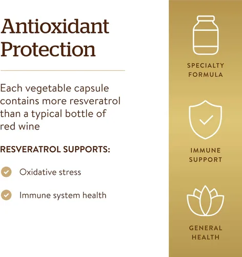 Miniatura 4 de Solgar Resveratrol 500 mg, 30 cápsulas vegetales - Protección antioxidante - Sin gluten, sin lácteos - 30 porciones