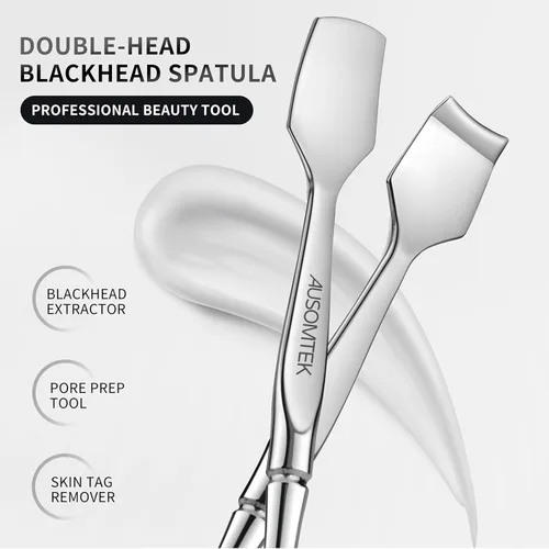 Miniatura 2 de AUSOMTEK Herramienta removedor de puntos negros y limpiador facial de poros, espátula facial de acero inoxidable de doble extremo para rutina