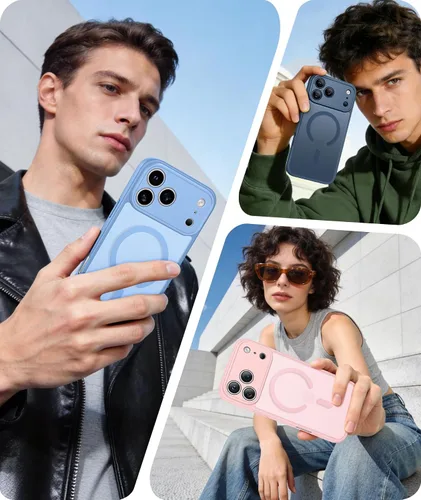 Miniatura 723 de FNTCASE Funda para iPhone 17 Pro: Fundas delgadas translúcidas de color azul claro compatibles con MagSafe, protección completa de la cámara